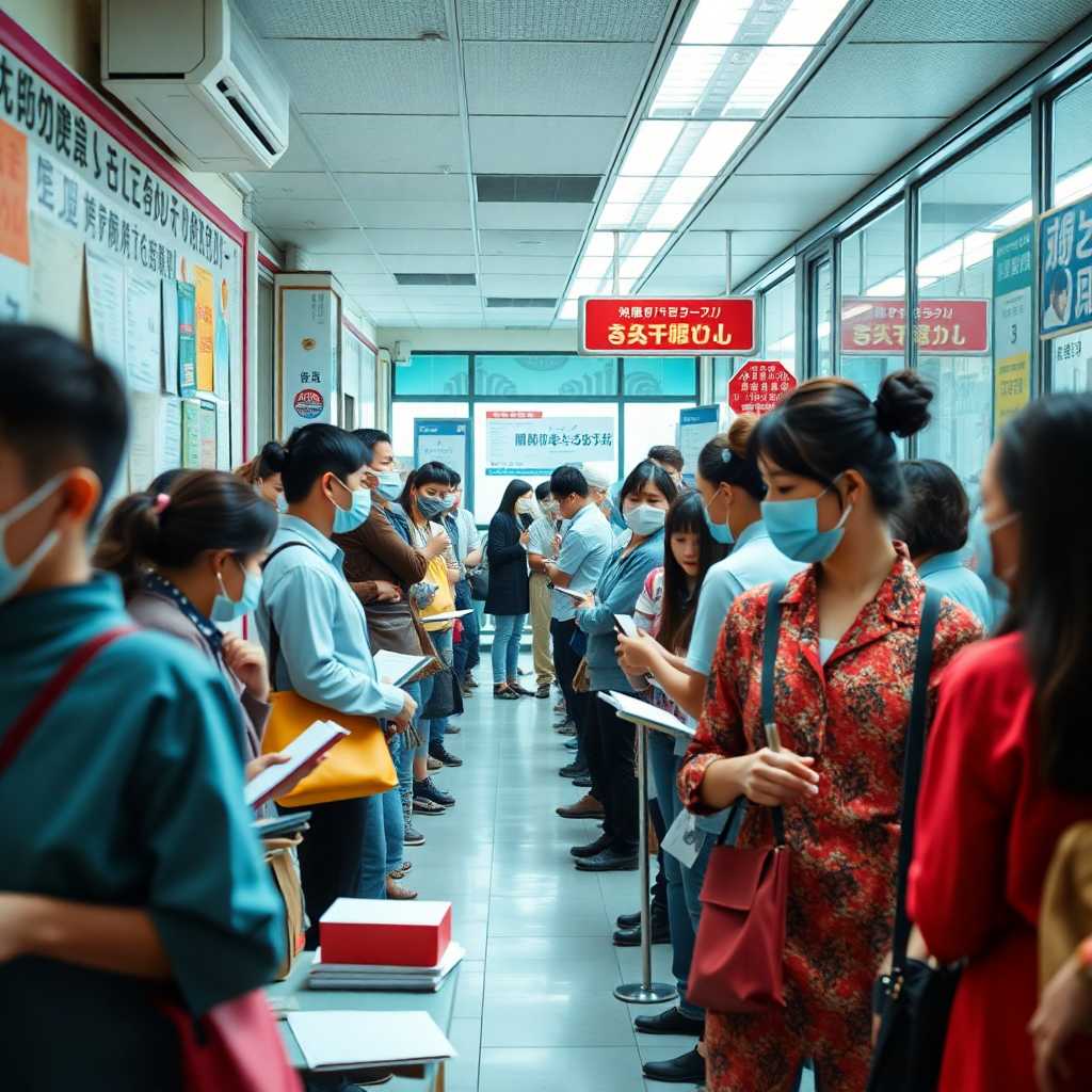 A bustling Language School with staff handling multiple tasks