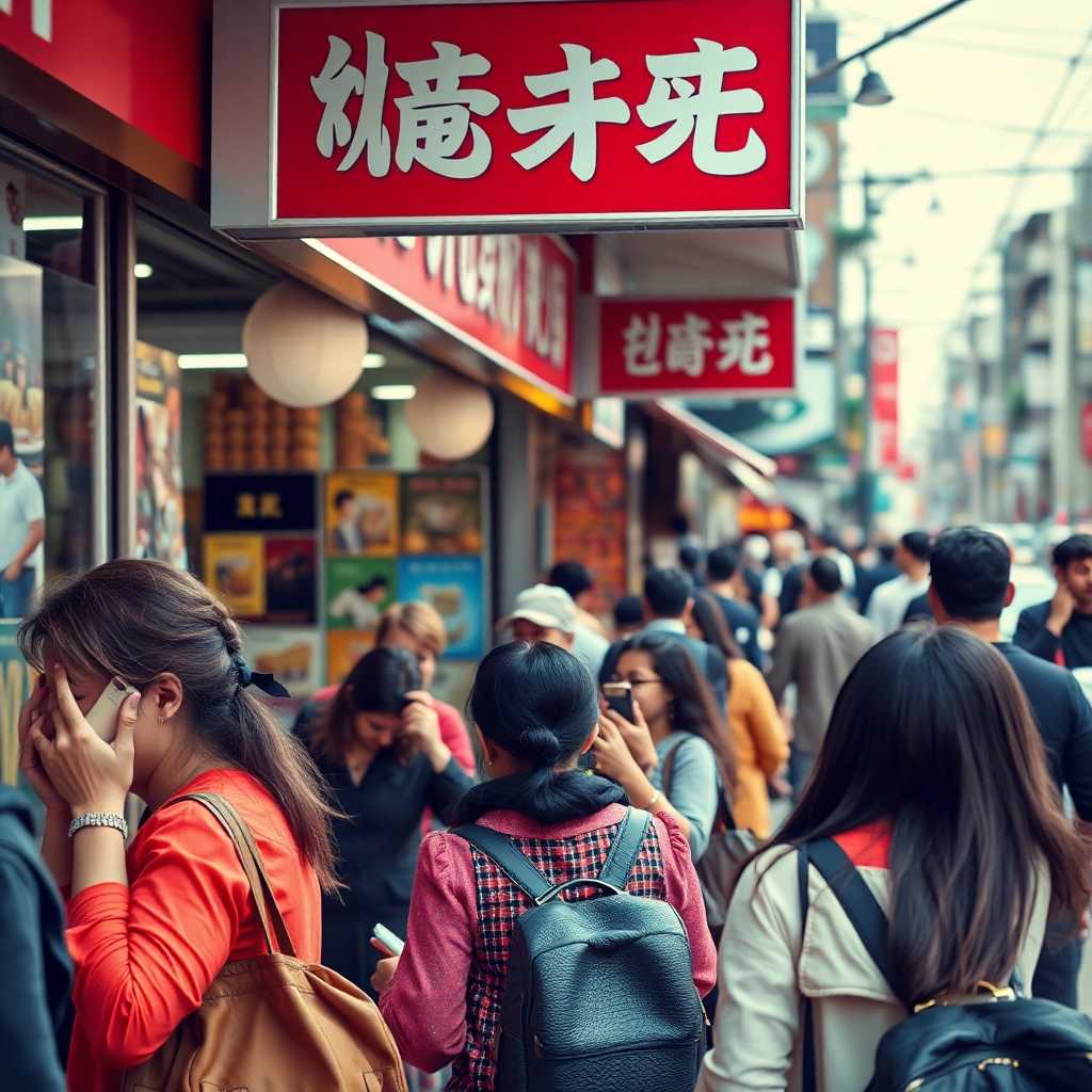 Busy storefront with phone interactions