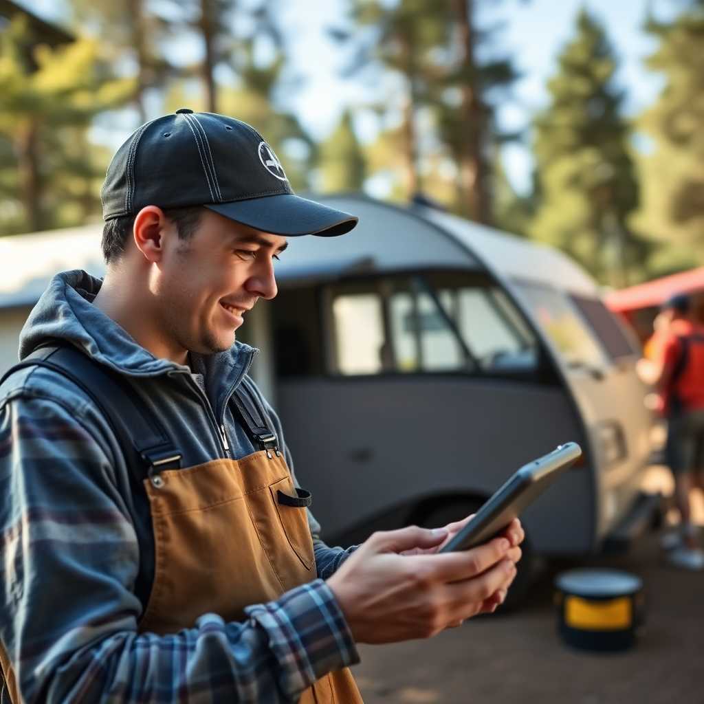 Campground staff using a tablet for real-time customer interaction