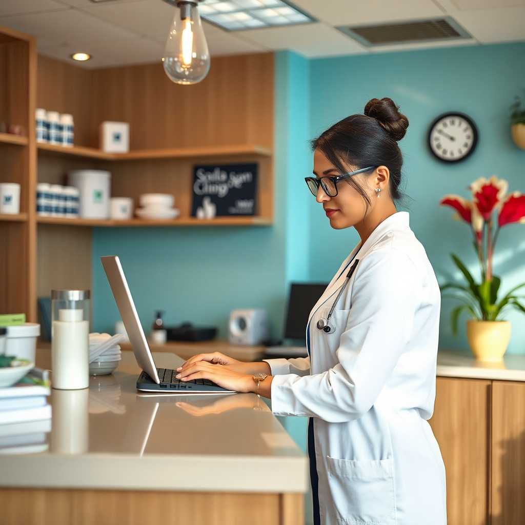 A Medical Spa Clinic receptionist multitasking efficiently