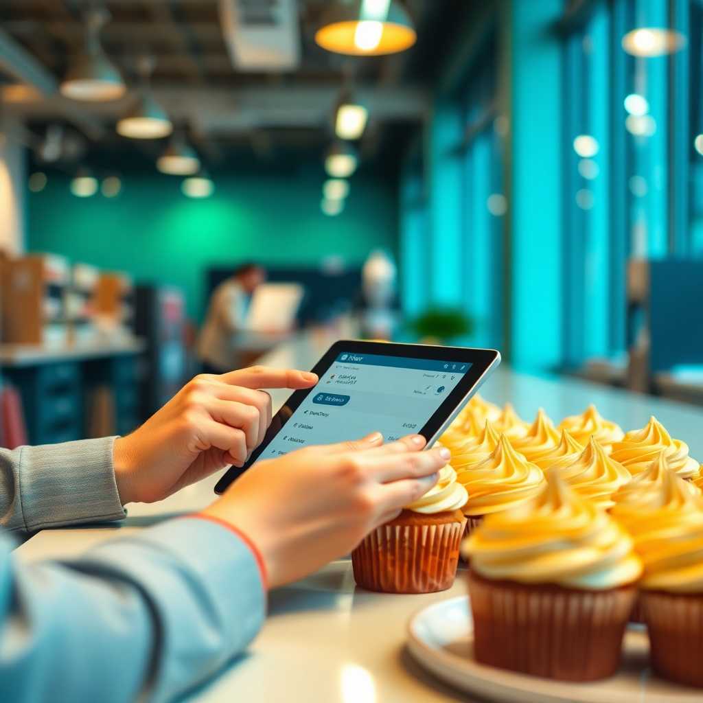 Streamlined Order Process with Tablet and Cupcakes