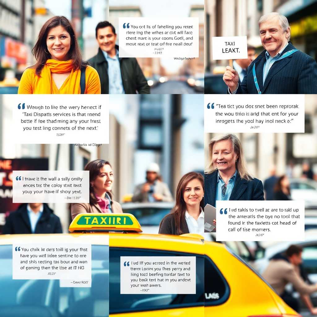 Collage of testimonials from satisfied taxi dispatch service owners
