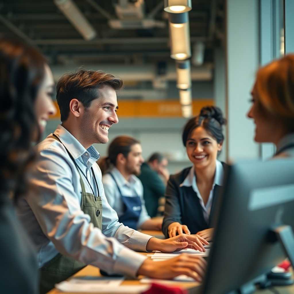 Happy employees managing customer inquiries with ease