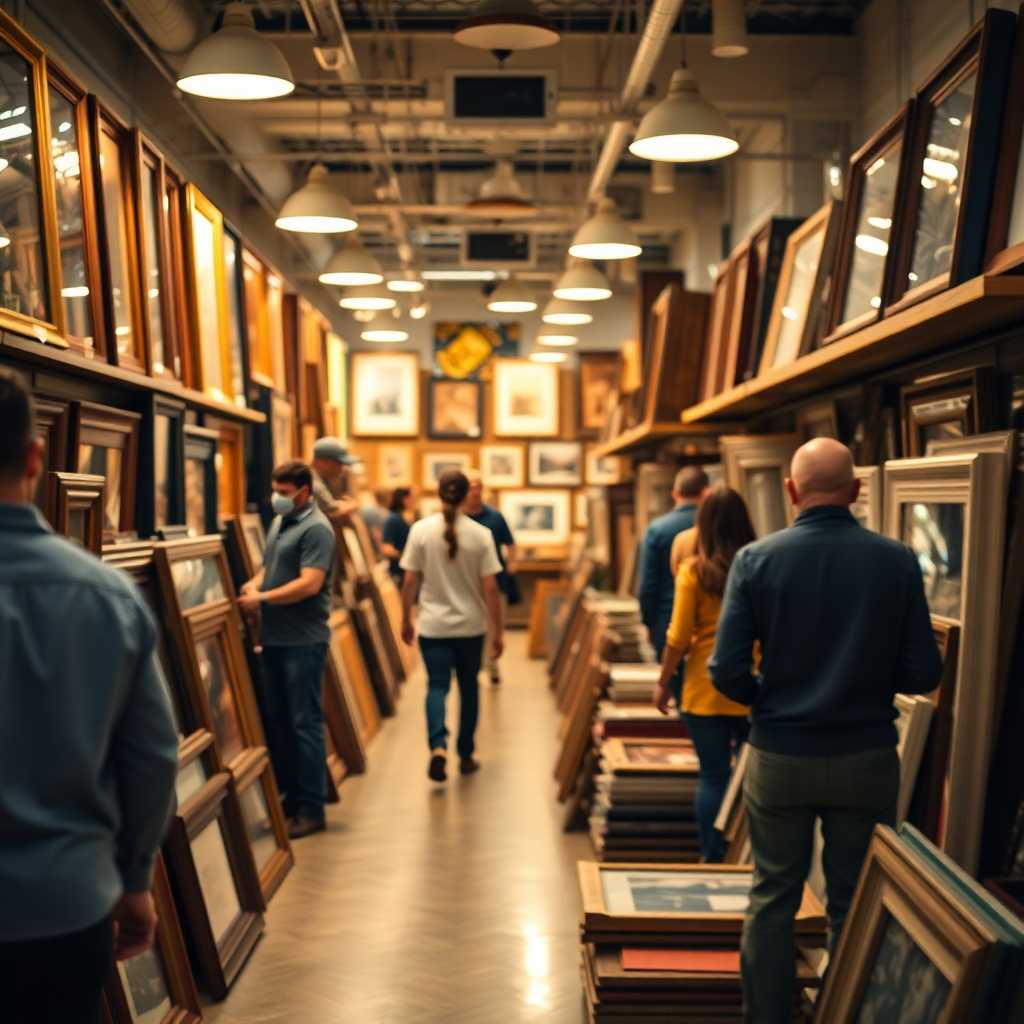 A busy Custom Frame Shop buzzing with activity