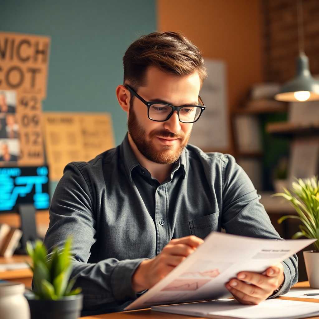 Proud business owner examining archived data for improved touchpoint strategies