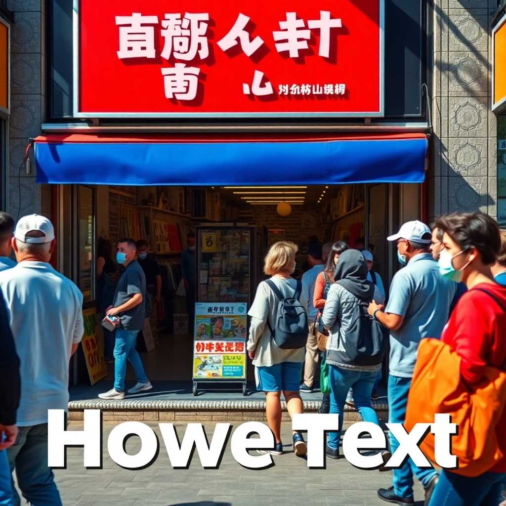 A busy storefront with customers texting