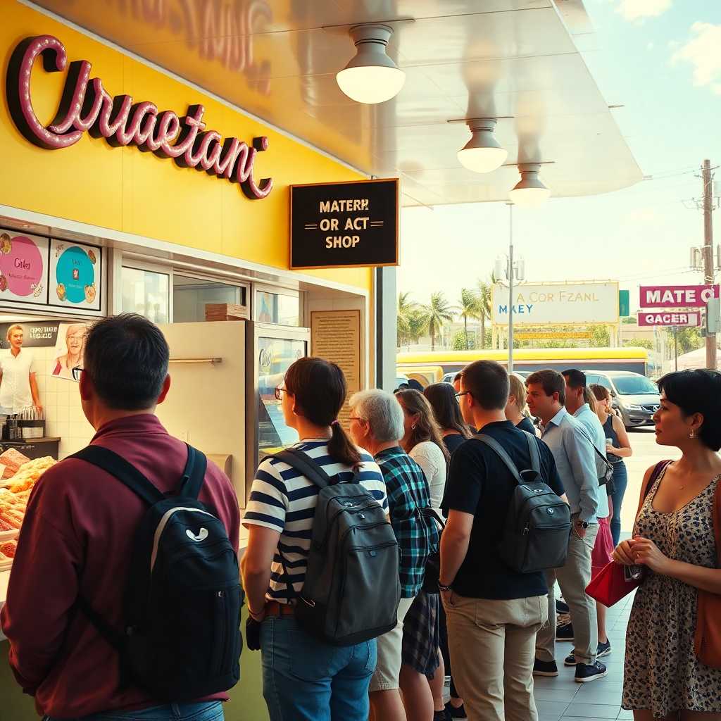 Customers lining up at an ice cream shop