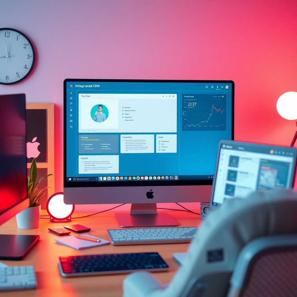 An organized desktop displaying an integrated CRM system.
