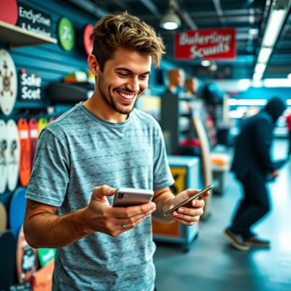 Happy customer receiving timely updates and assistance via SMS from their favorite skate shop.