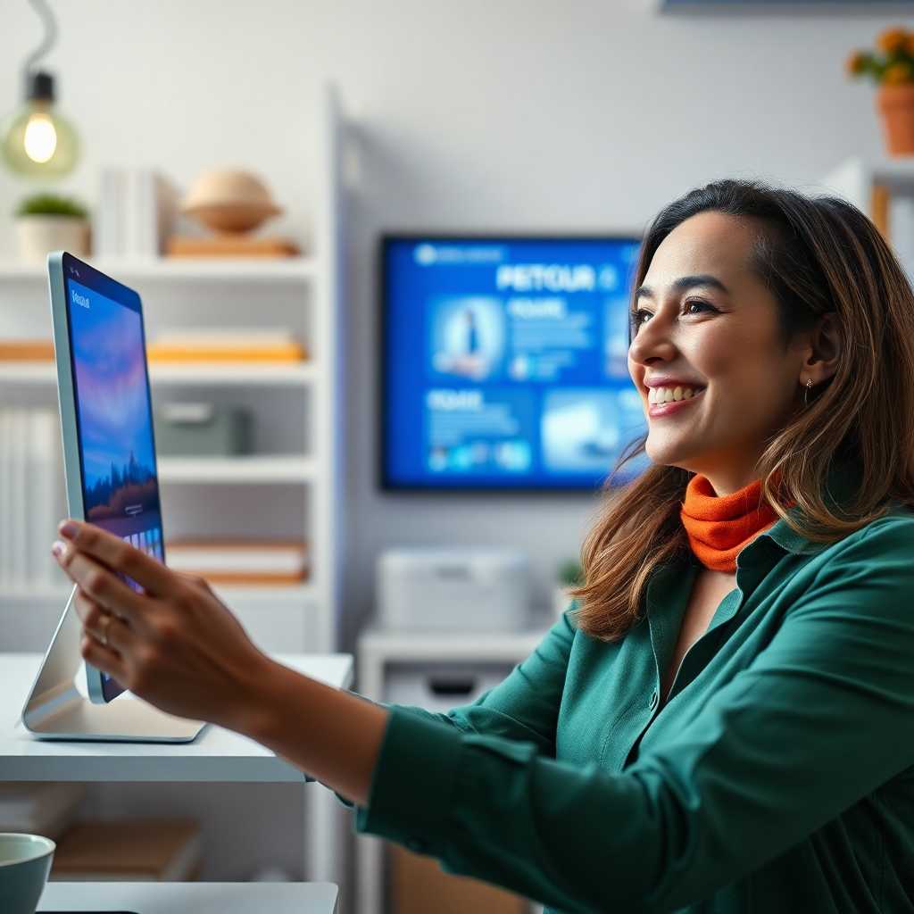 Home Organization Consultant smiling while viewing digital portal