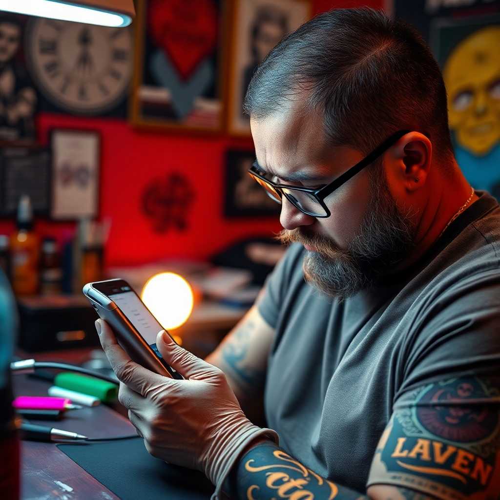 Tattoo Artist Receiving Real-Time Client Texts While Working