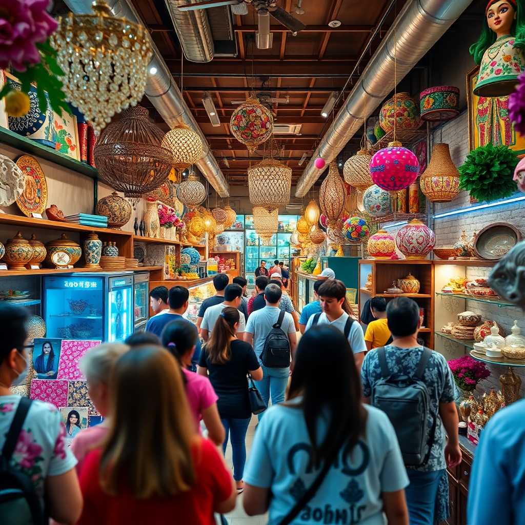 Busy interior decor shop bustling with activity
