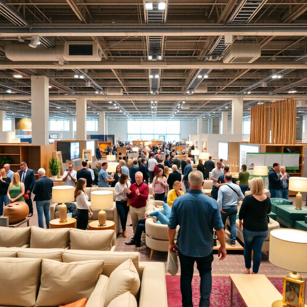 A bustling event furniture showroom