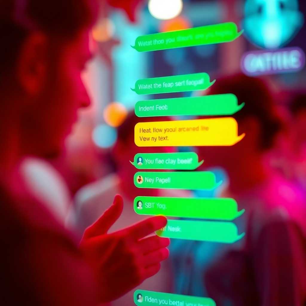 Chat interface with visible SMS conversation logs.