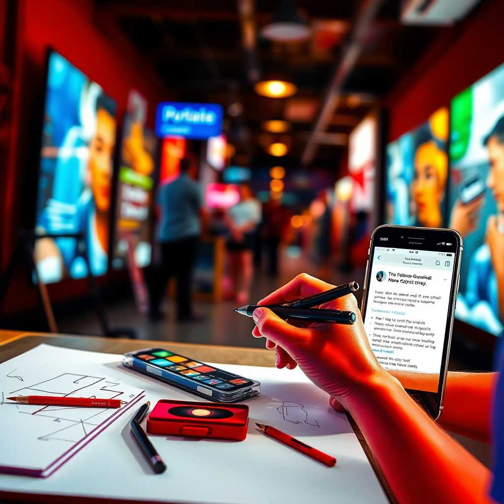 Artist sketching with phone notifications layered over