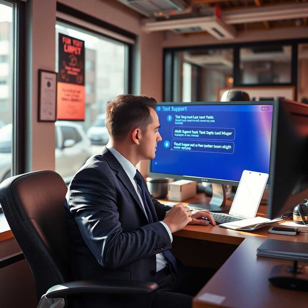 A chauffeur service manager at their desk, monitoring TextSupport messages on a computer screen