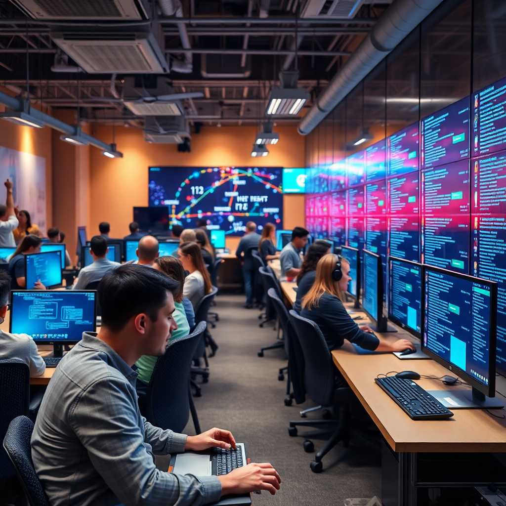 A bustling IT Training Center with a flurry of incoming texts