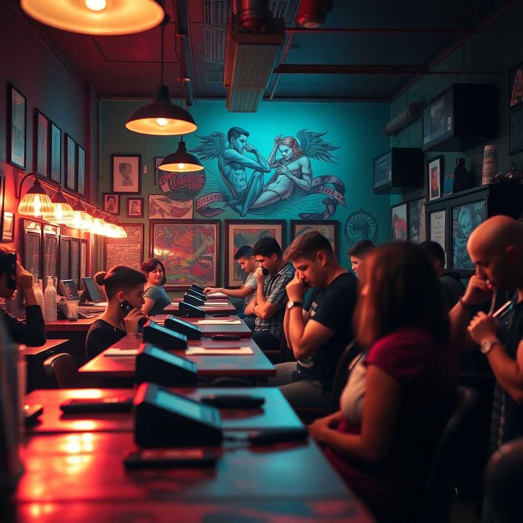 Busy Tattoo Studio with Phones Ringing
