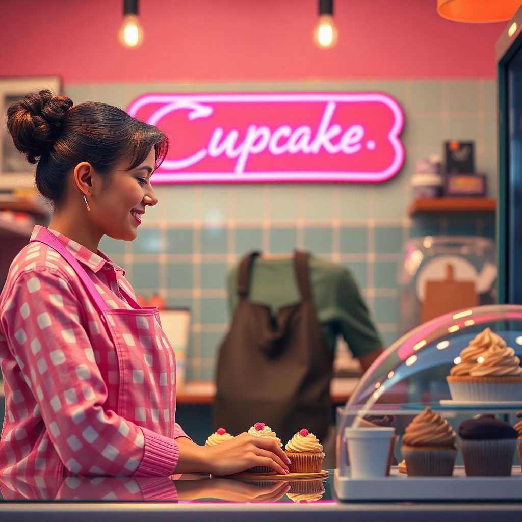 A Cupcake Shop Owner Skillfully Managing Inquiries Through TextSupport Sales PRO