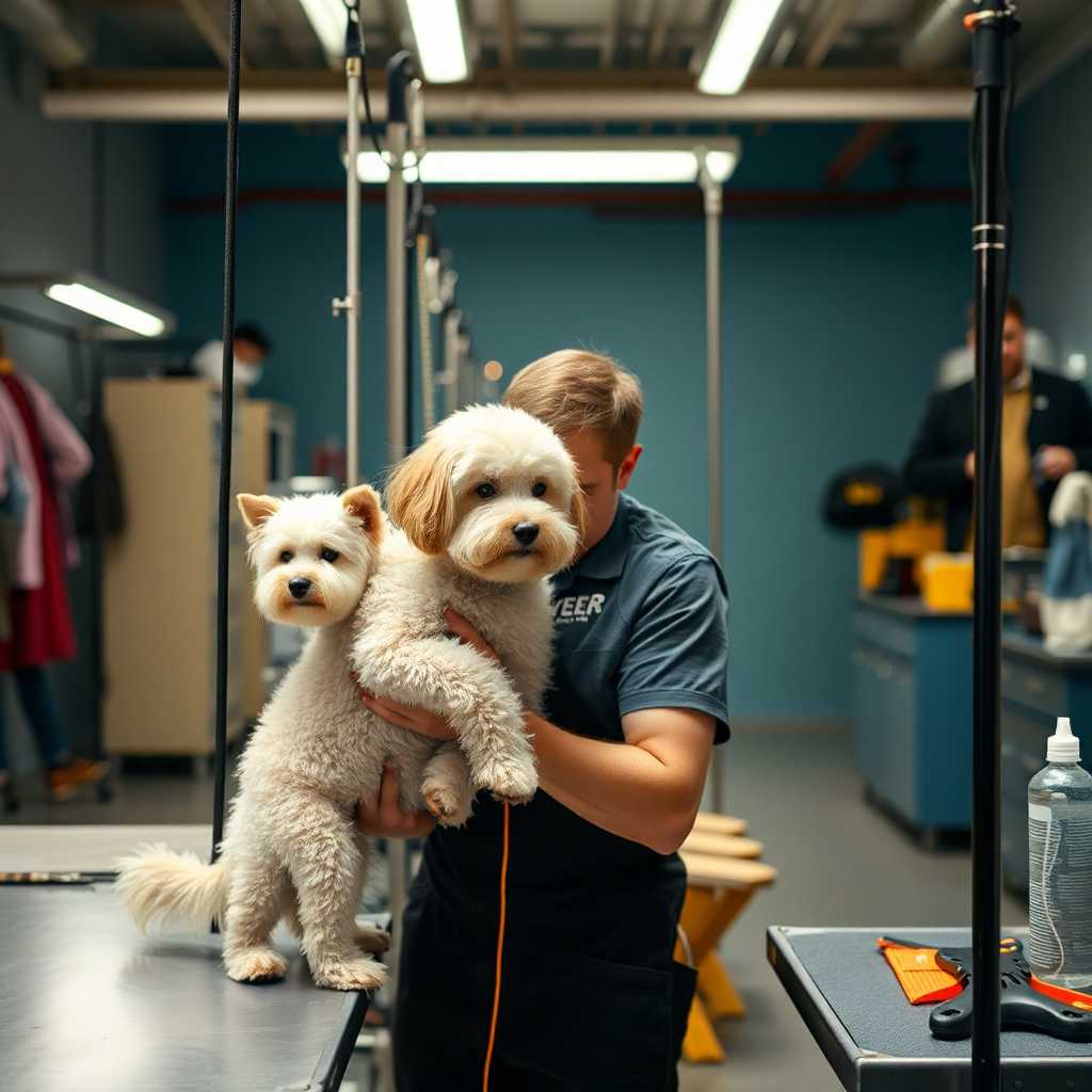 A groomer managing multiple tasks efficiently