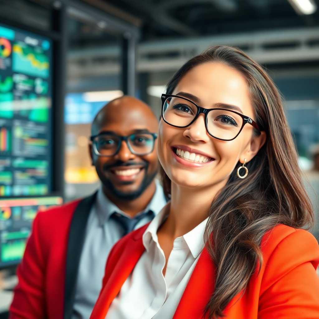 Smiling consultant in a high-tech office environment