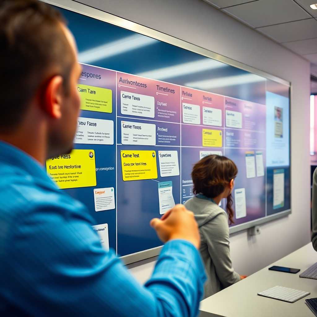 Office board showcasing automated responses and timelines