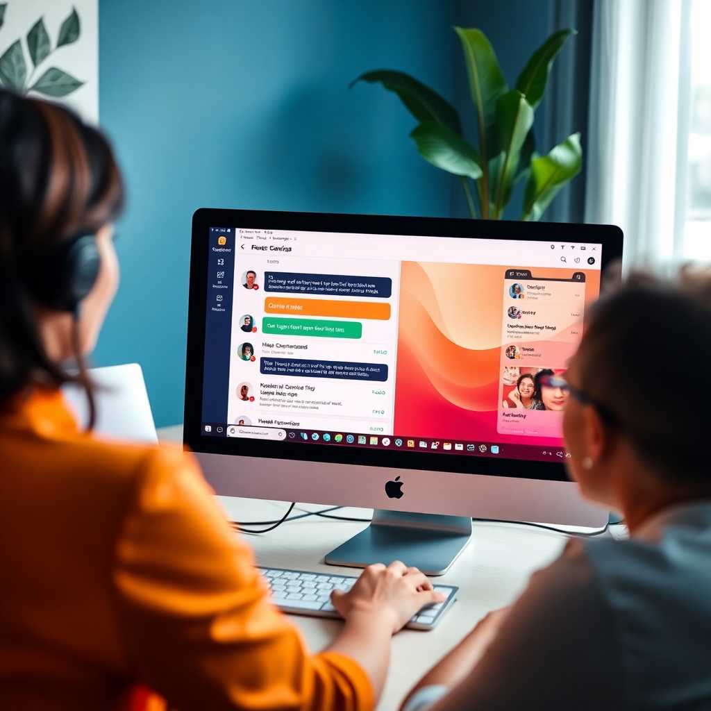A computer screen showing client interactions via SMS. Caption: Manage client communications effortlessly with a dedicated portal—streamline operations with ease.