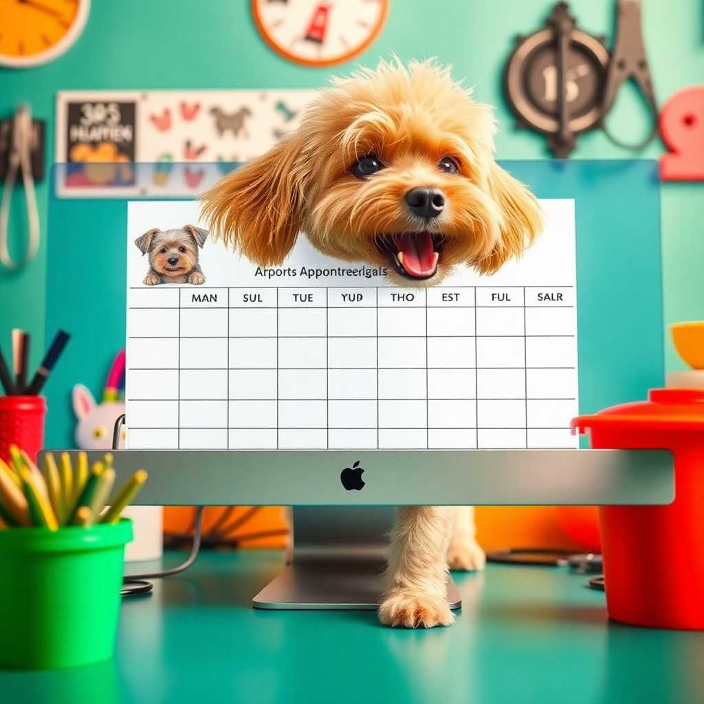 Pet grooming appointment schedule displayed on a desktop.