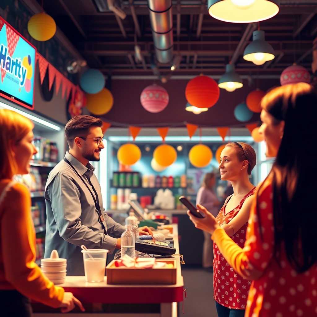 Digital illustration of a seamless communication process within a party store setup. Caption: ‘Automate conversations without sacrificing the human touch.’
