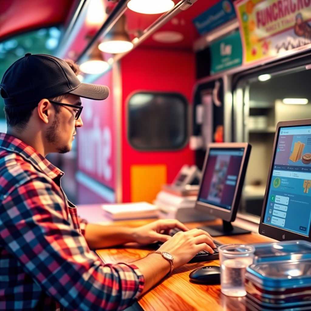 A food truck owner managing inquiries through a desktop interface.