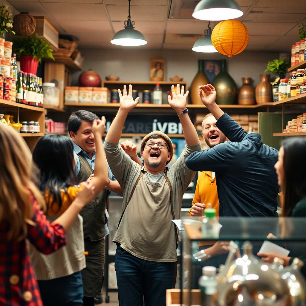 A celebration in a shop after successfully handling a busy day