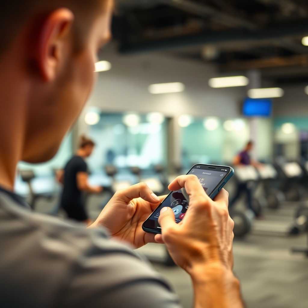 Customer interacting with gym management interface on a mobile phone, depicting the seamless user experience.
