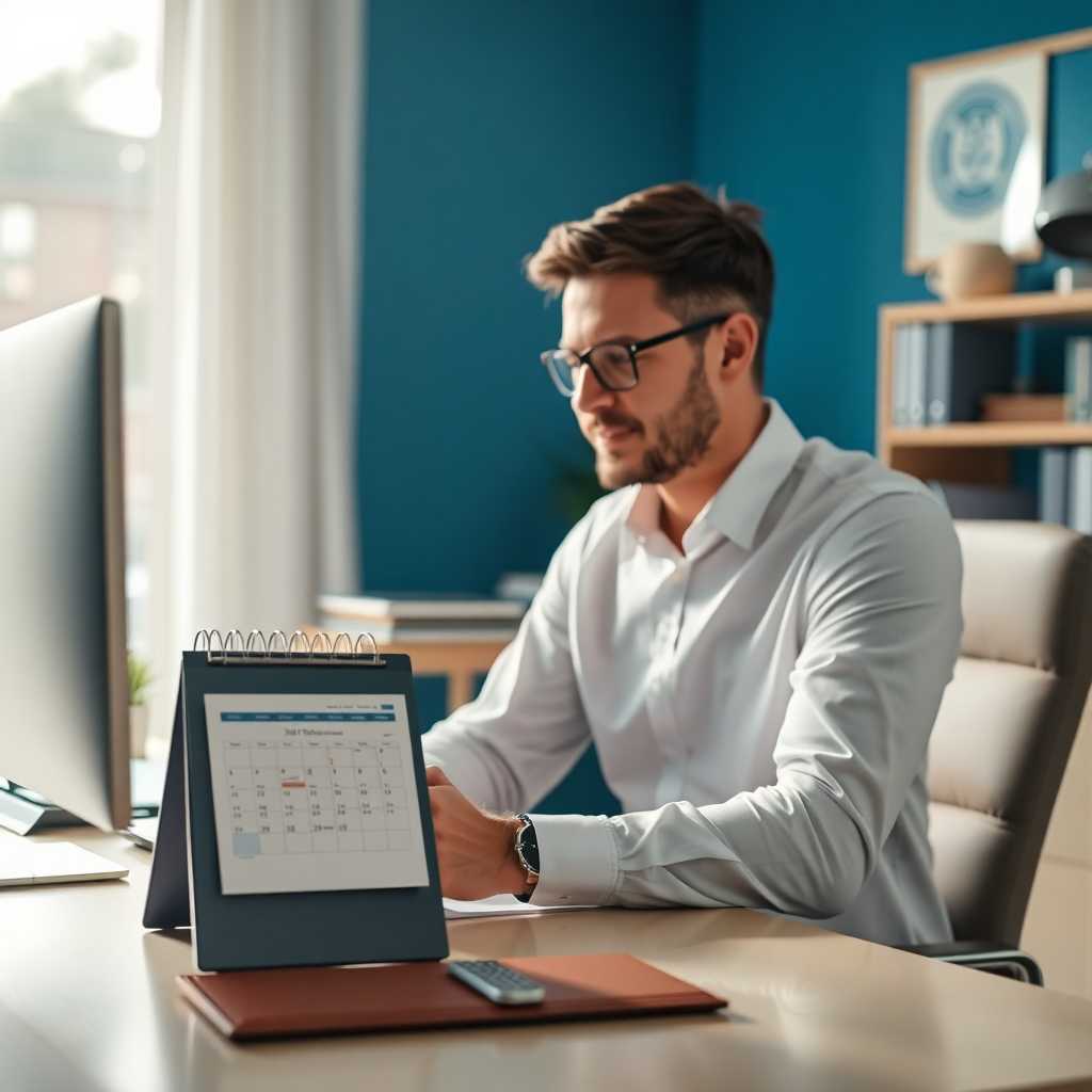 Business Owner at Desk with Calendar and Mobile