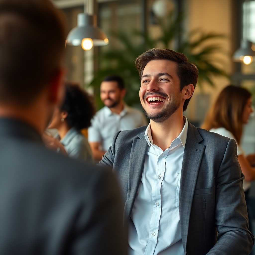 Consultant joyfully reviewing a spike in engagement metrics
