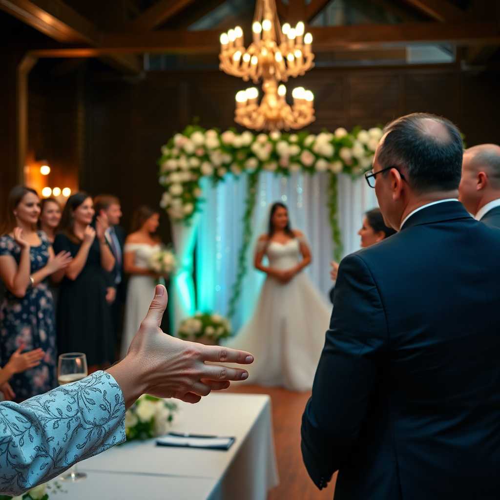 Customer extending thanks at a wedding shoot setup