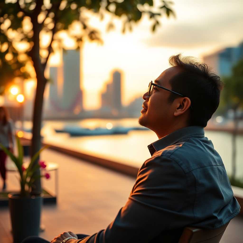 Business owner enjoying a peaceful evening.