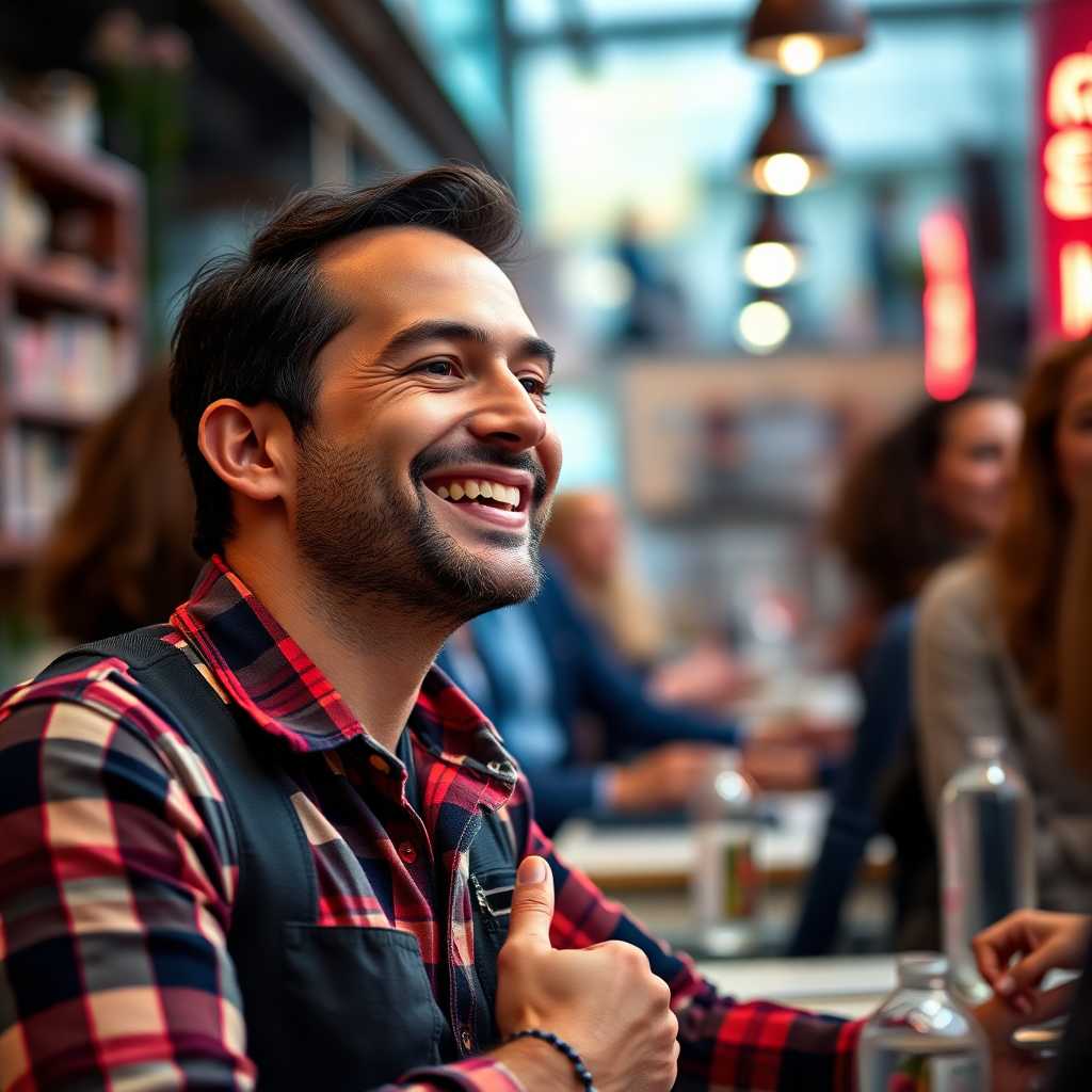 Business owner smiling at increased engagement from clients.