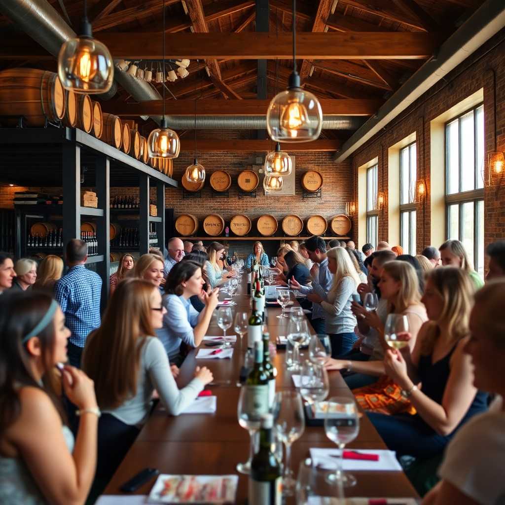 A bustling winery tasting room