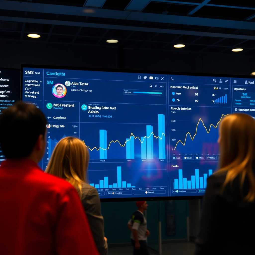 A digital dashboard displaying SMS interactions and analytics