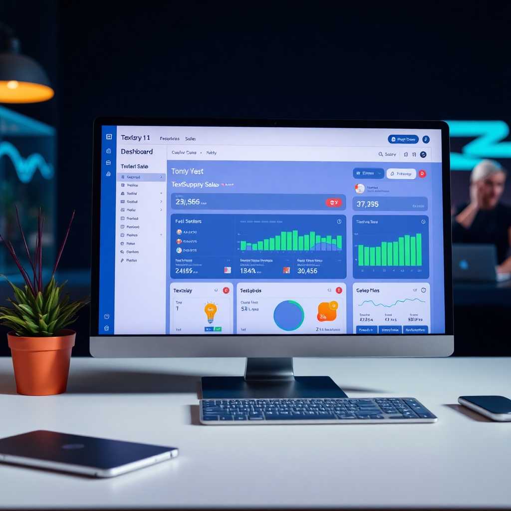 Photograph of a sleek desktop showing the TextSupport Sales dashboard.