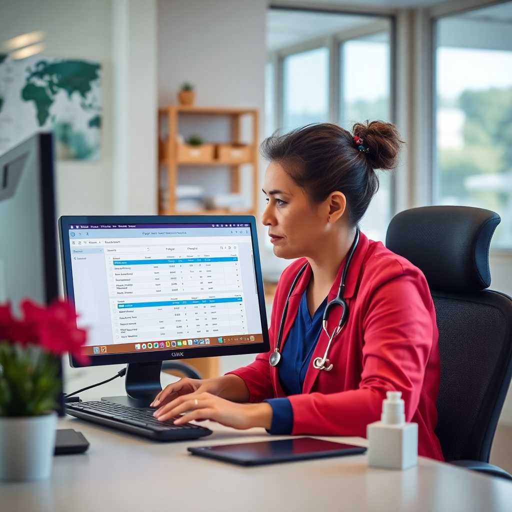 A clinic owner viewing appointment data on a desktop.