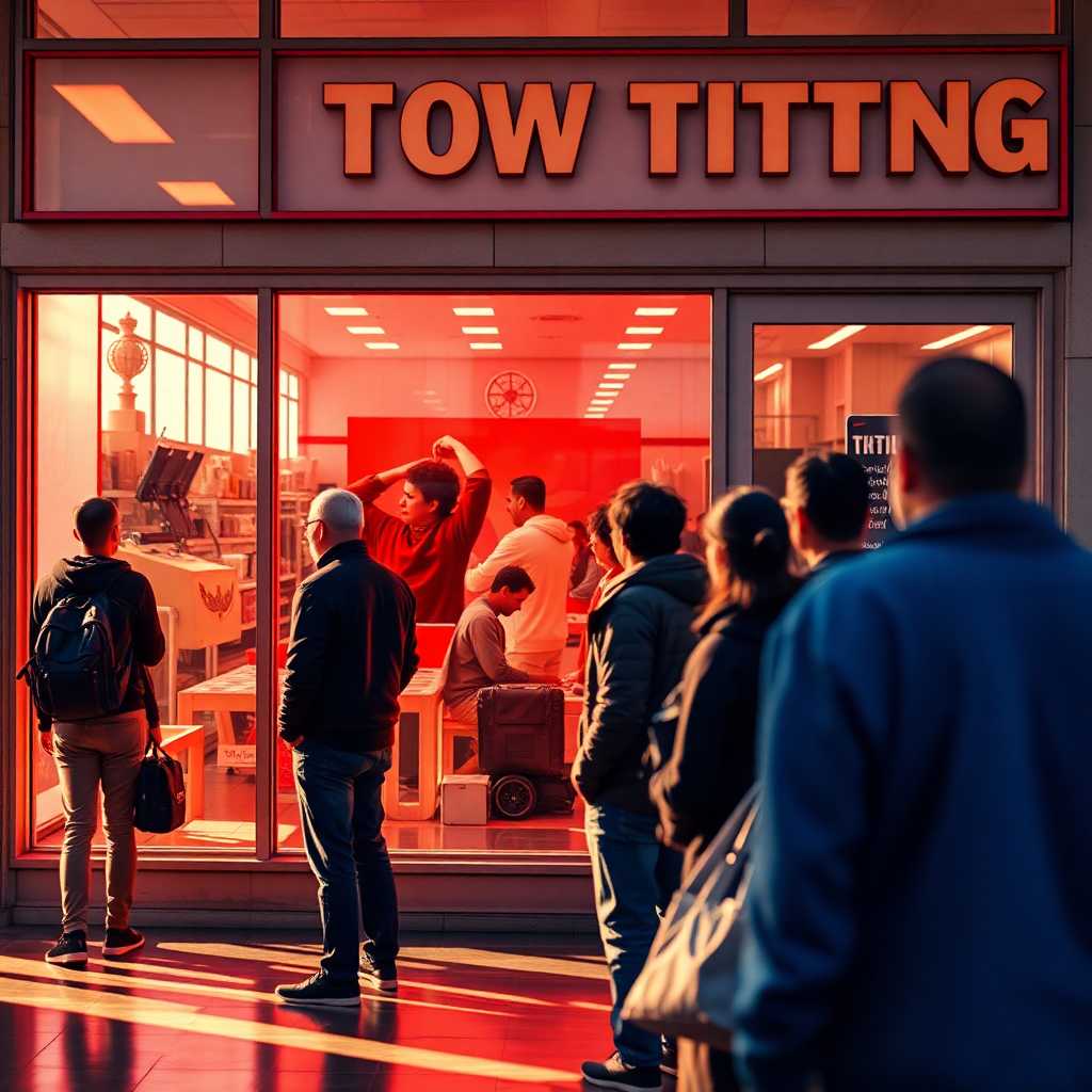 Bustling Window Tinting Shop with Customers Lined Up