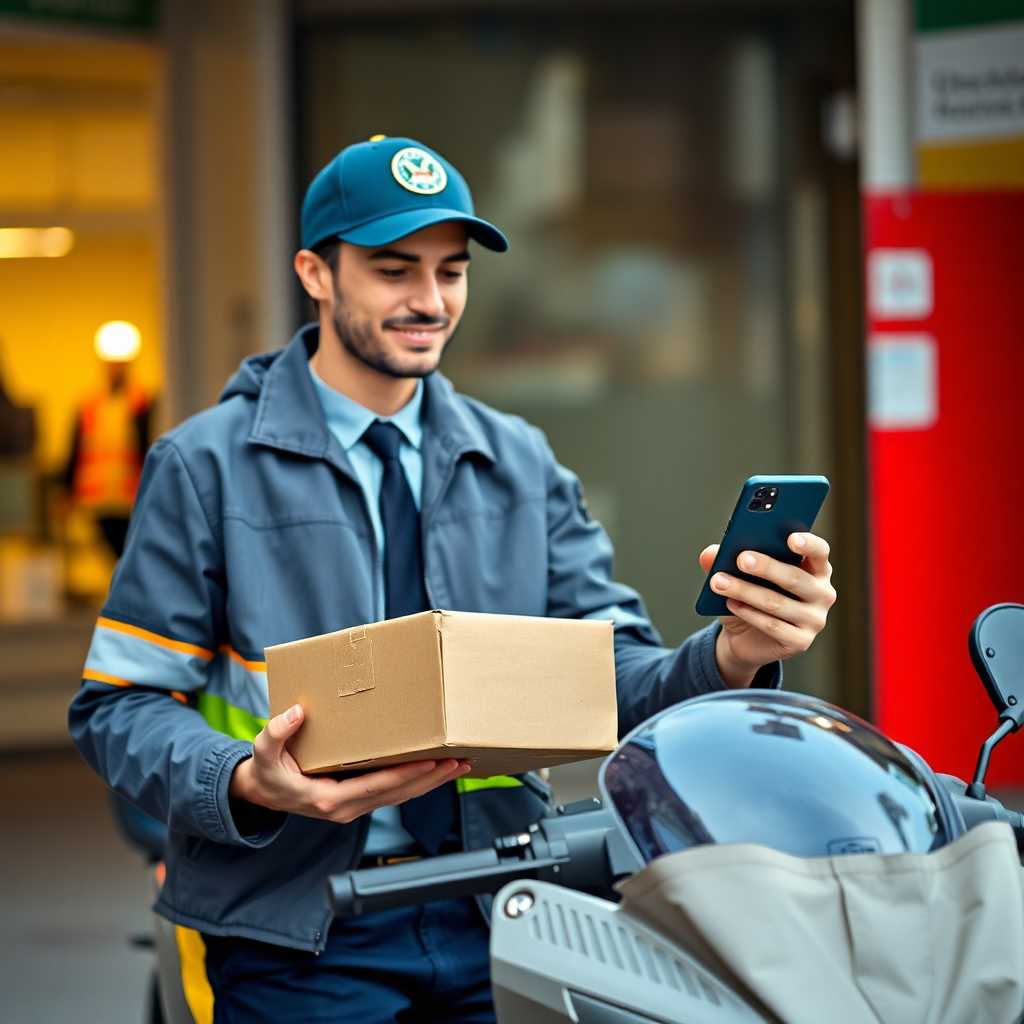 A courier solving a delivery dilemma with a smartphone, demonstrating easy SMS management