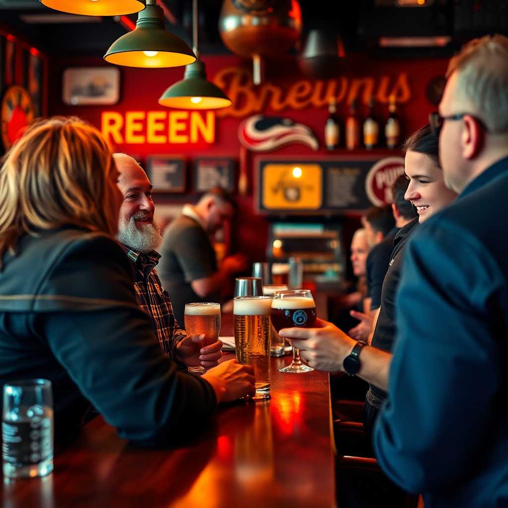 Insightful Brewpub Owner Engaging with Customers