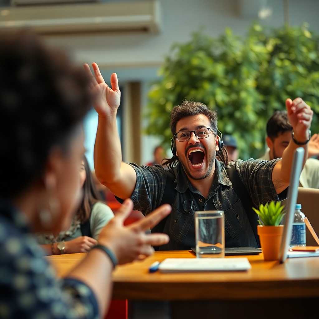 Customer excitedly receiving a timely update