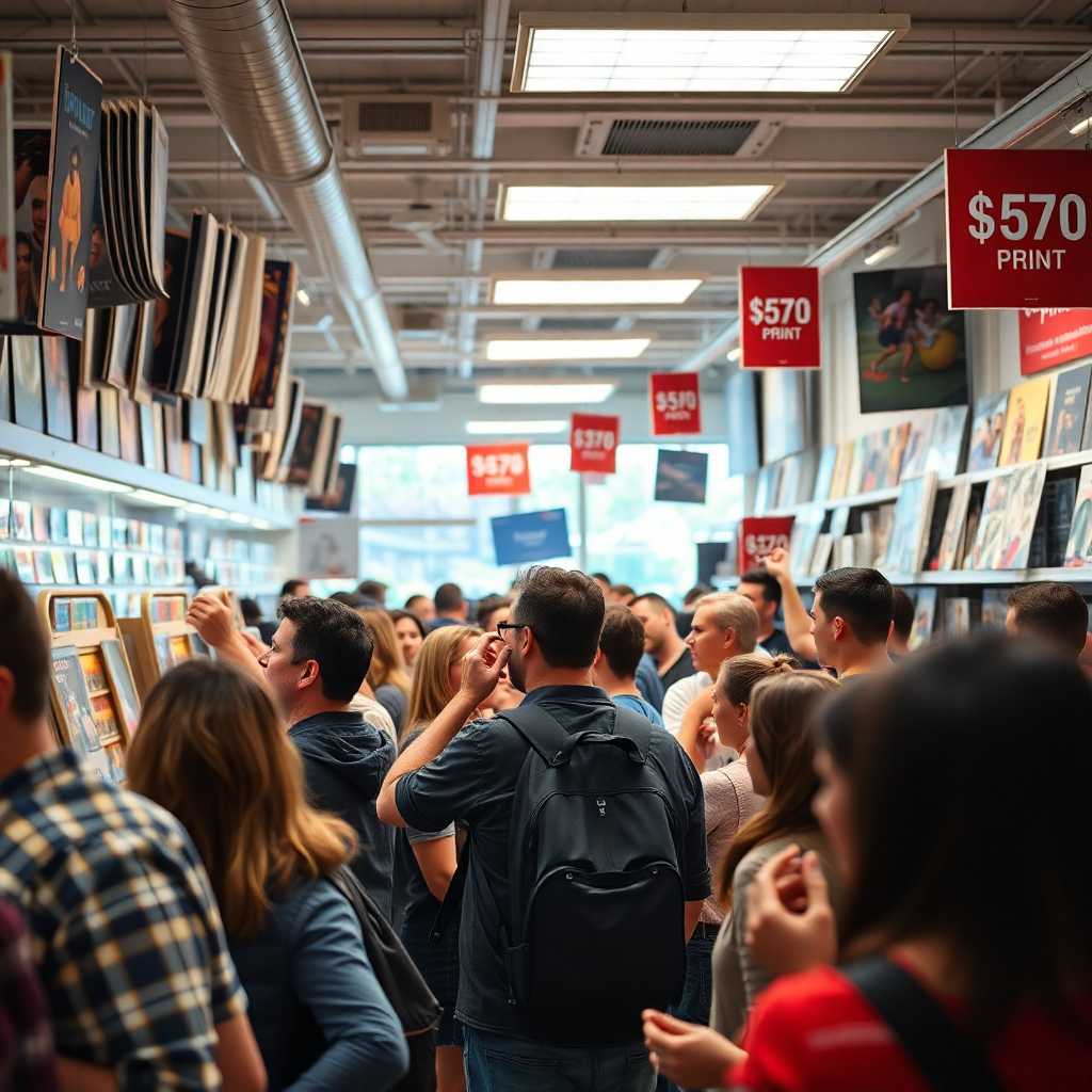 Customers clamoring for attention in a busy custom print store