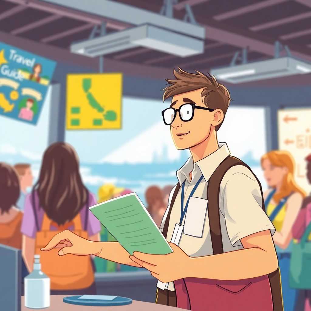 Illustration of a busy travel guide managing multiple queries