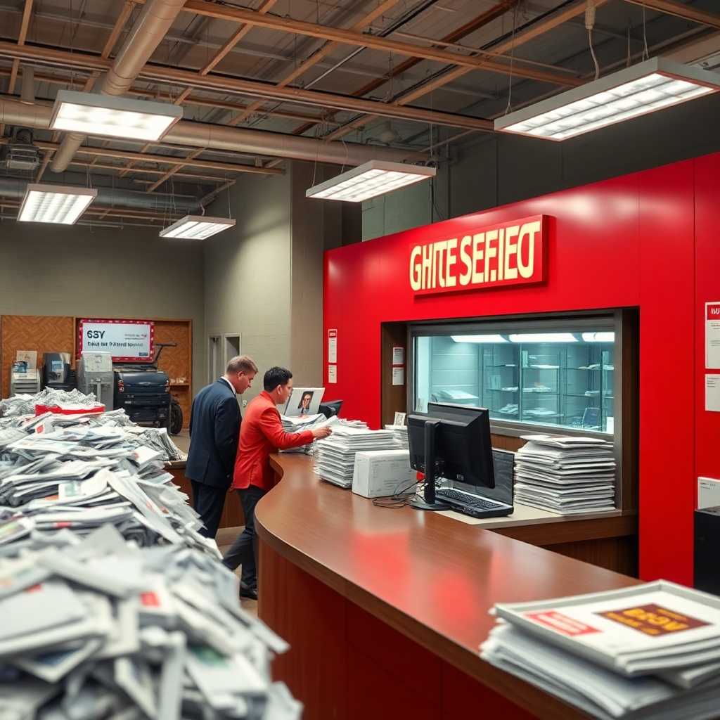 Description of a busy shredding facility front desk