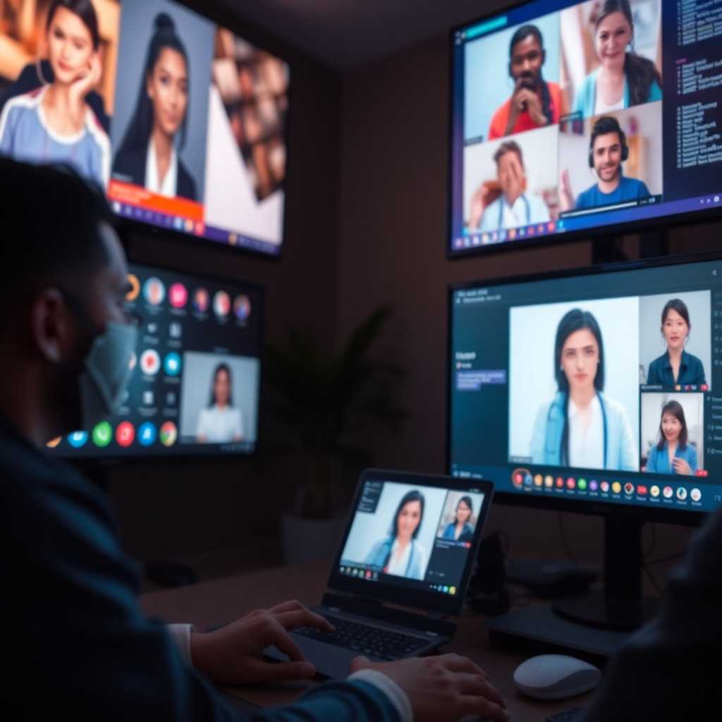 Real-time communication tools shown on screen.