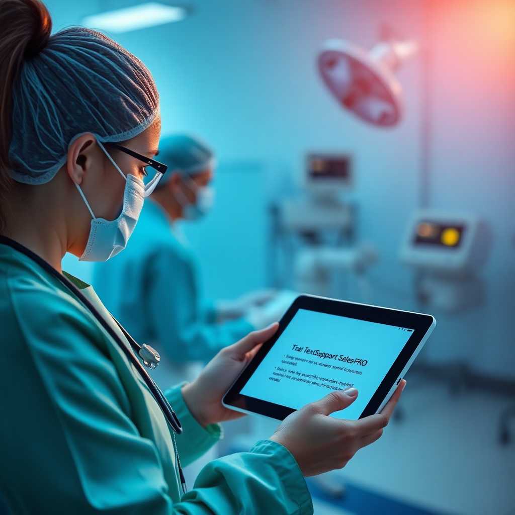 A clinician using the TextSupport Sales PRO app on a tablet